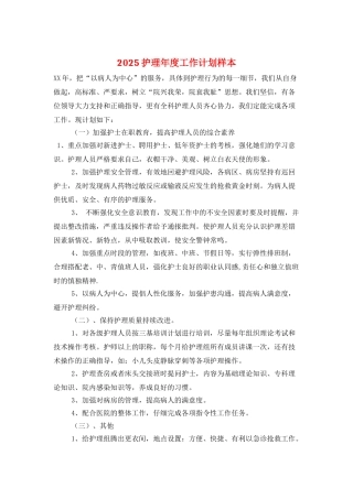 2025护理年度工作计划样本