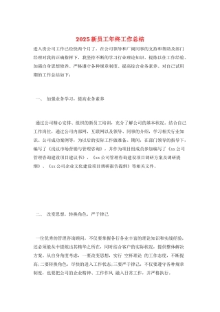 2025新员工年终工作总结