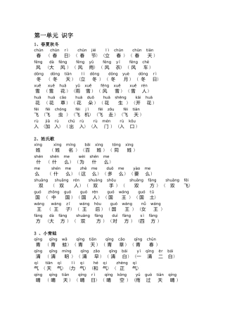 2025新部编版小学一年级下册语文生字组词