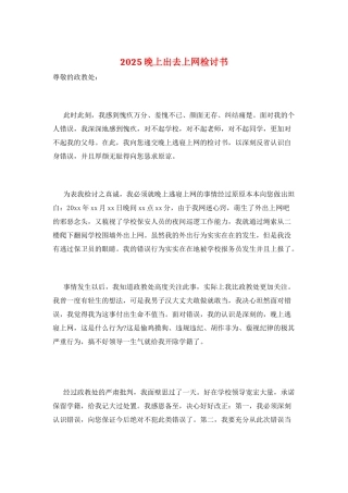 2025晚上出去上网检讨书
