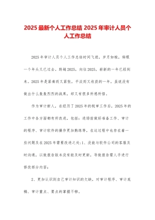 2025最新个人工作总结-2025年审计人员个人工作总结
