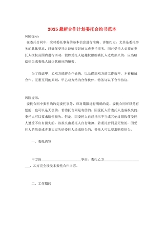 2025最新合作计划委托合约书范本