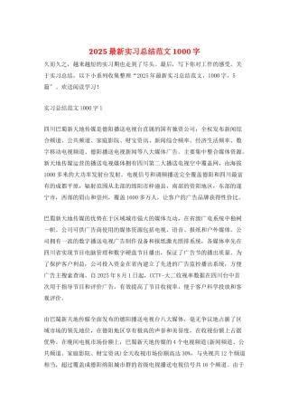 2025最新实习总结范文1000字