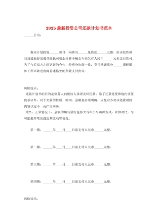2025最新投资公司还款计划书范本