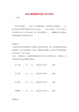 2025最新融资还款计划书范本