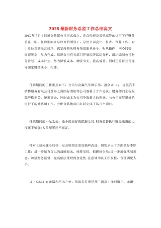 2025最新财务总监工作总结范文