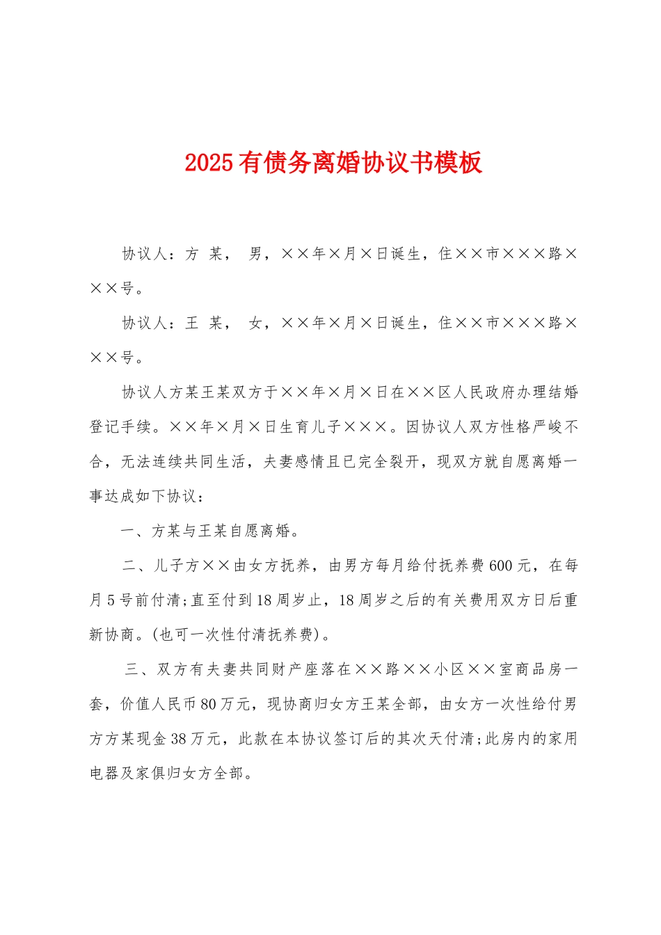2025有债务离婚协议书模板_第1页