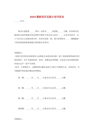 2025最新项目还款计划书范本