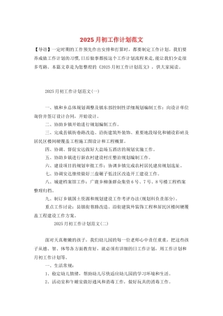 2025月初工作计划范文