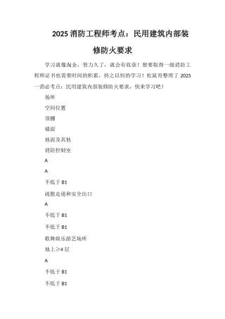 2025消防工程师考点：民用建筑内部装修防火要求