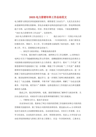 2025电力营销年终工作总结范文