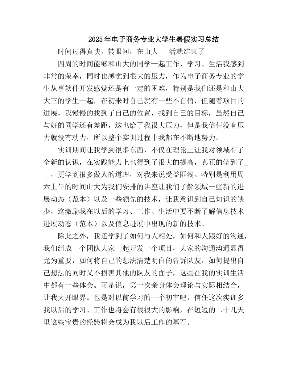 2025电子商务专业大学生暑假实习总结2_第2页