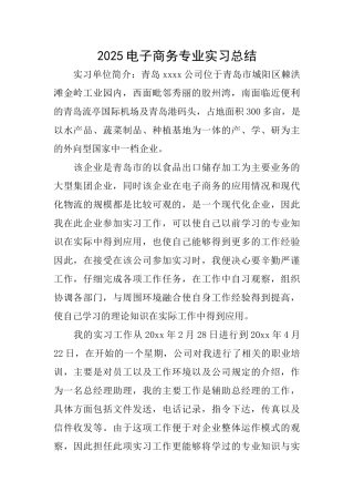 2025电子商务专业实习总结