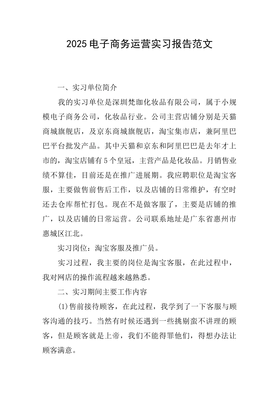 2025电子商务运营实习报告范文_第1页