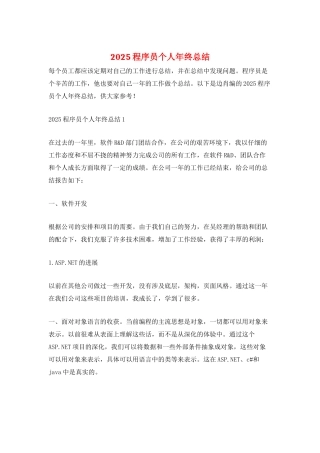 2025程序员个人年终总结