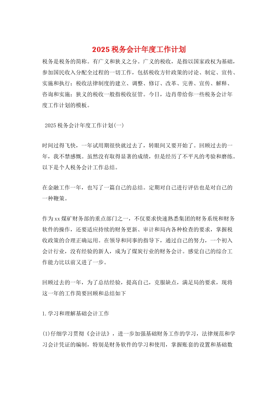 2025税务会计年度工作计划_第1页