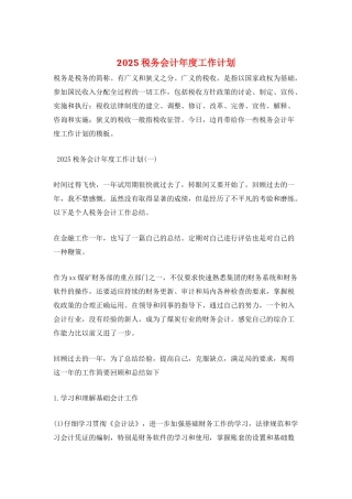 2025税务会计年度工作计划