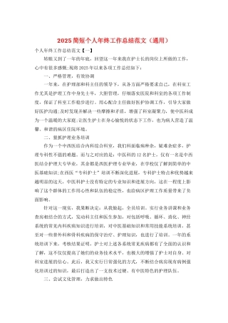 2025简短个人年终工作总结范文
