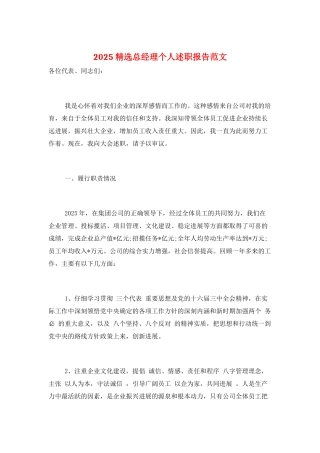 2025精选总经理个人述职报告范文