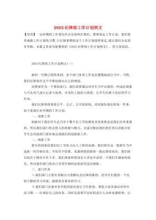 2025纪律部工作计划例文