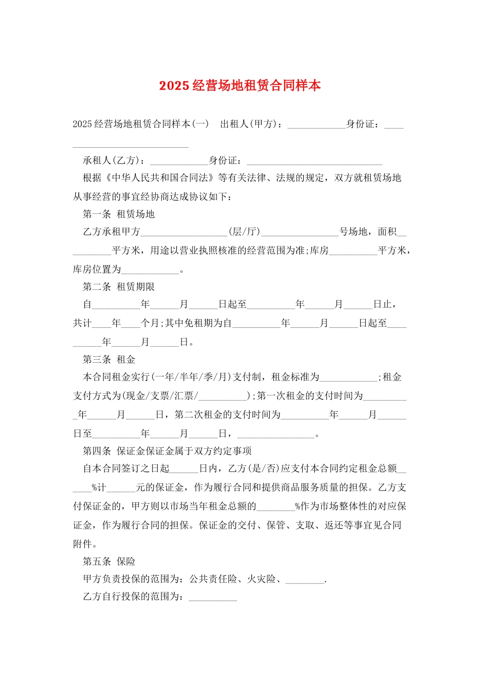 2025经营场地租赁合同样本_第1页