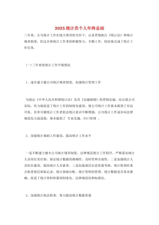 2025统计员个人年终总结
