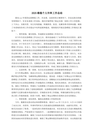 2025维稳个人年终工作总结