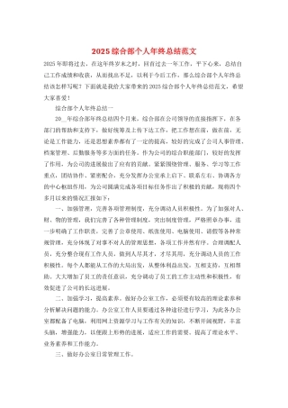 2025综合部个人年终总结范文