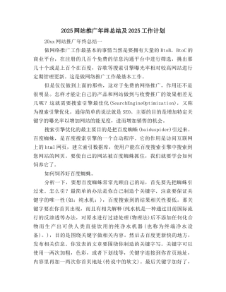 2025网站推广年终总结及2025工作计划
