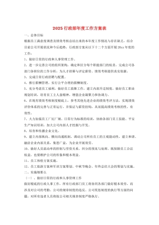 2025行政部年度工作计划表