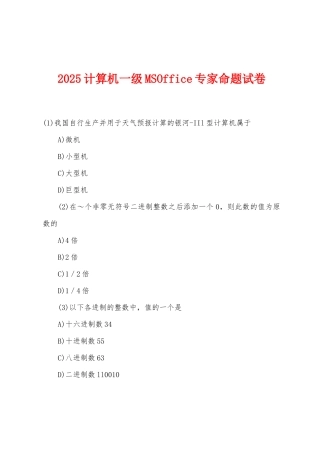 2025计算机一级MSOffice专家命题试卷