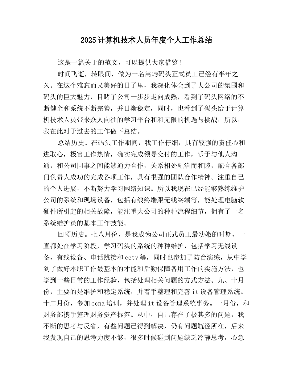 2025计算机技术人员年度个人工作总结_第1页