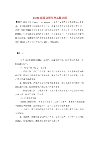 2025证券公司年度工作计划