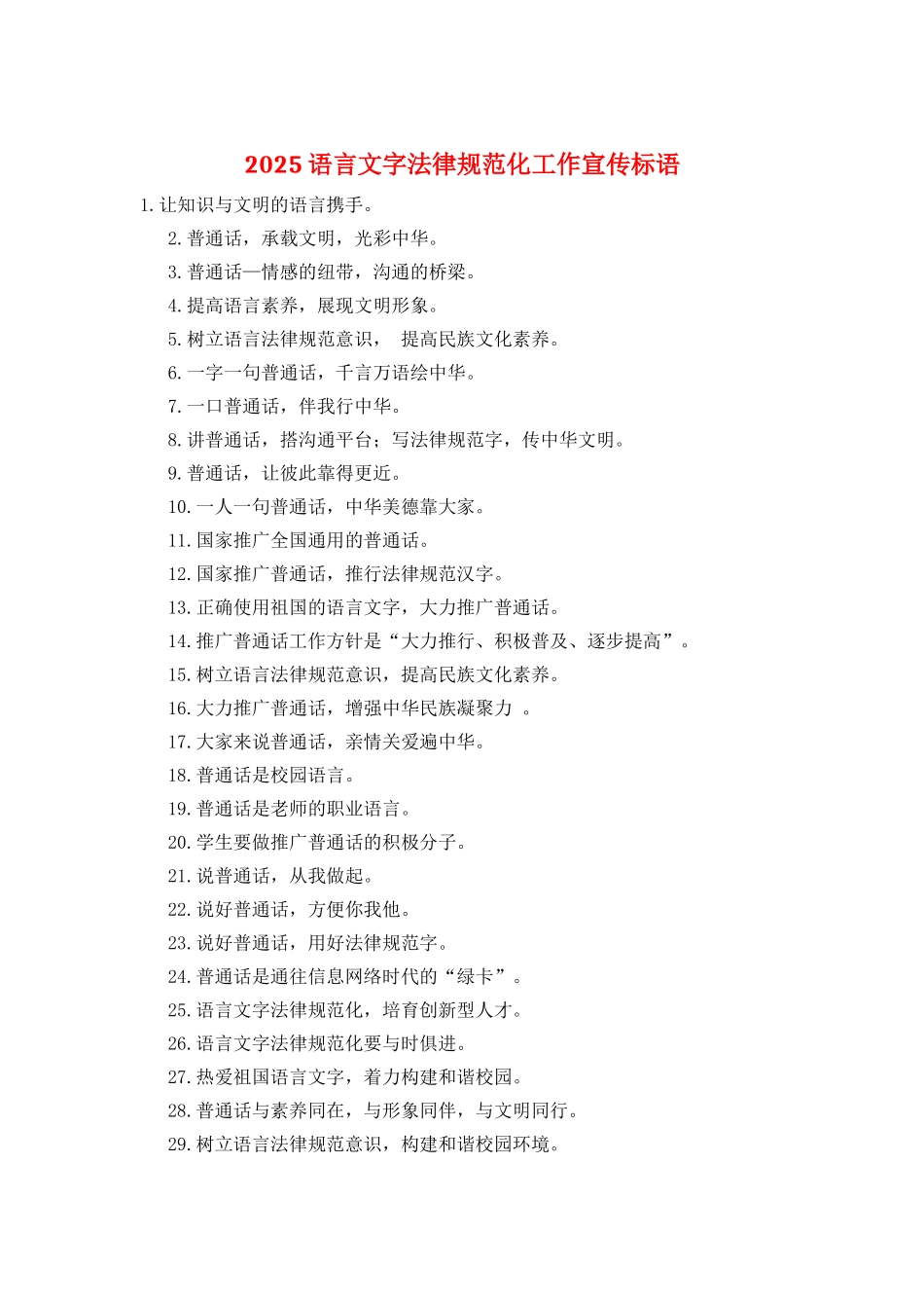 2025语言文字规范化工作宣传标语_第1页