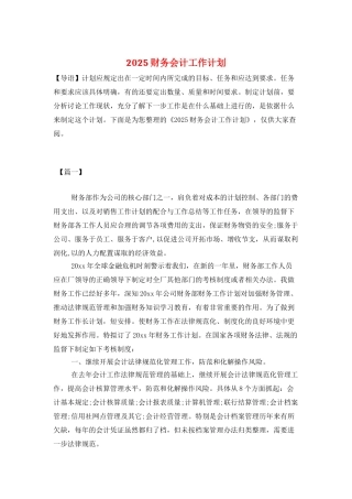 2025财务会计工作计划