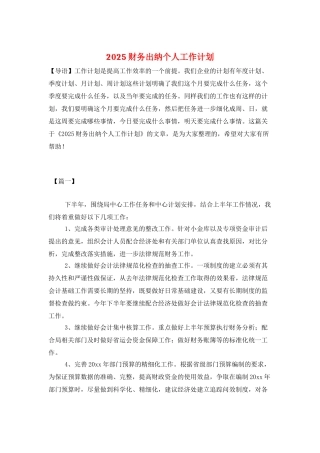 2025财务出纳个人工作计划