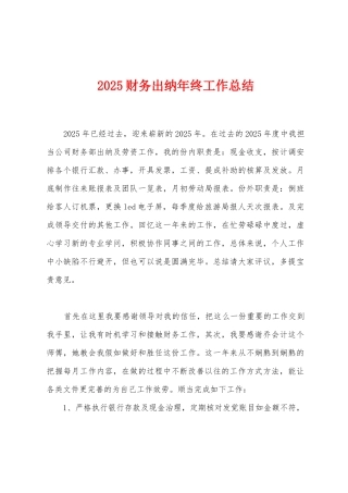 2025财务出纳年终工作总结