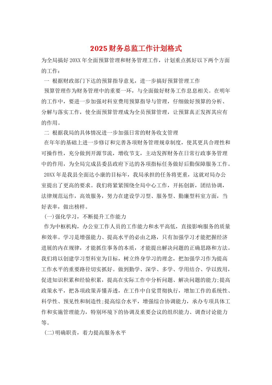 2025财务总监工作计划格式_第1页