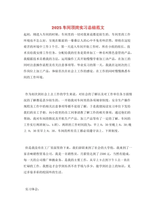 2025车间顶岗实习总结范文