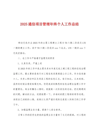 2025通信项目管理年终个人工作总结