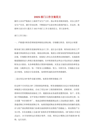 2025部门工作计划范文