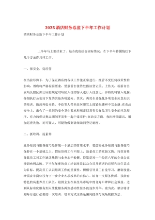 2025酒店财务总监下半年工作计划