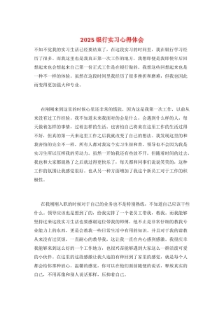 2025银行实习心得体会