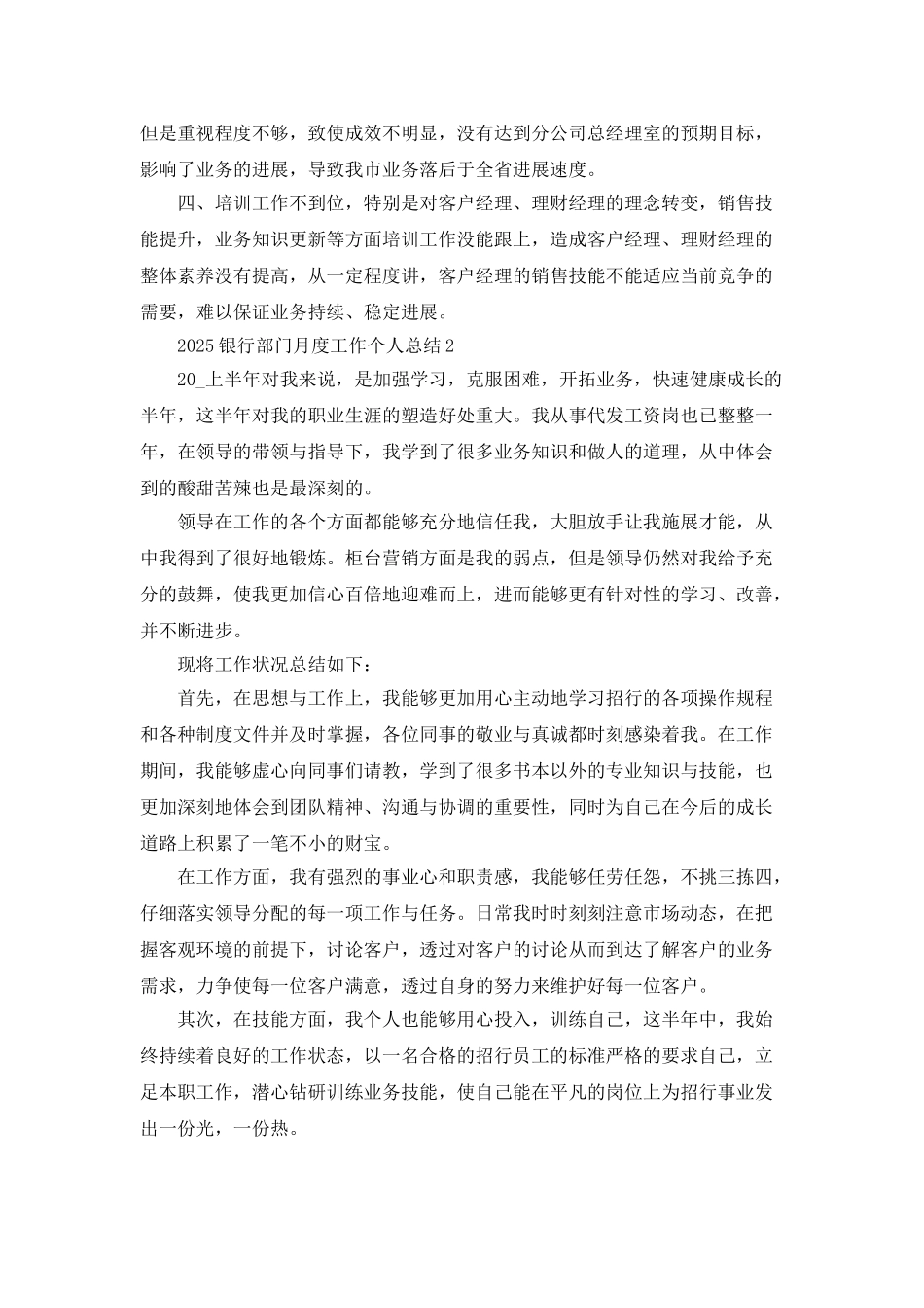 2025银行部门月度工作个人总结_第3页
