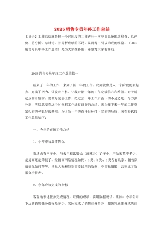 2025销售专员年终工作总结