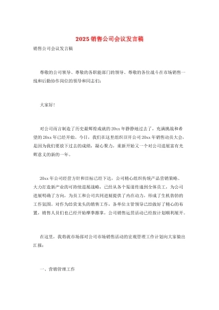 2025销售公司会议发言稿