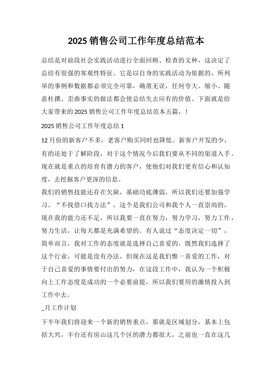 2025销售公司工作年度总结范本_第1页