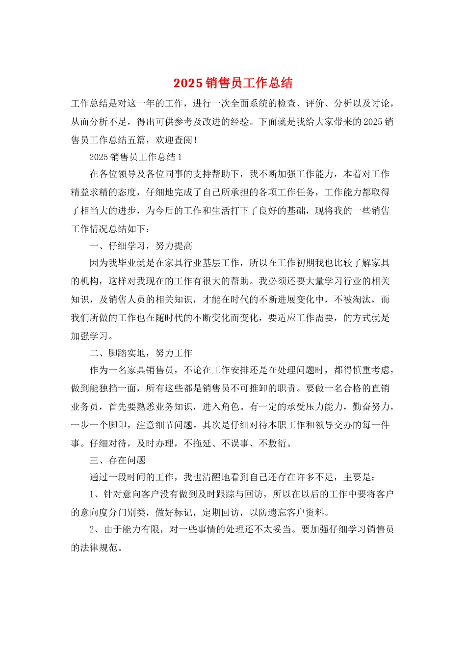 2025销售员工作总结_第1页
