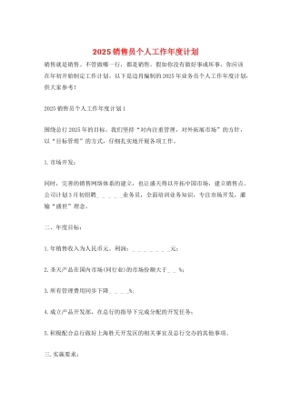 2025销售员个人工作年度计划
