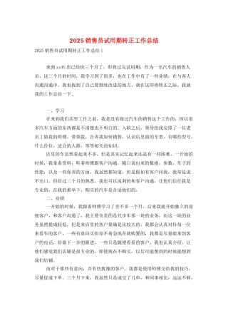 2025销售员试用期转正工作总结